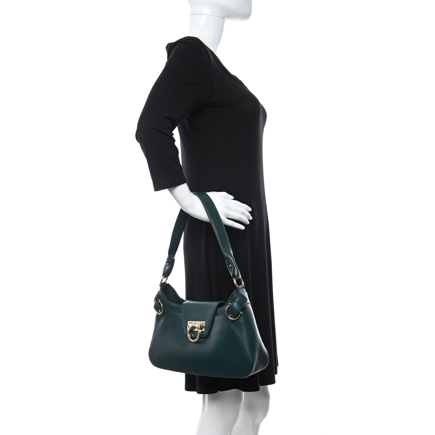 Salvatore Ferragamo Calfskin Small Fanisa Gancini Hobo Green 2 of 9