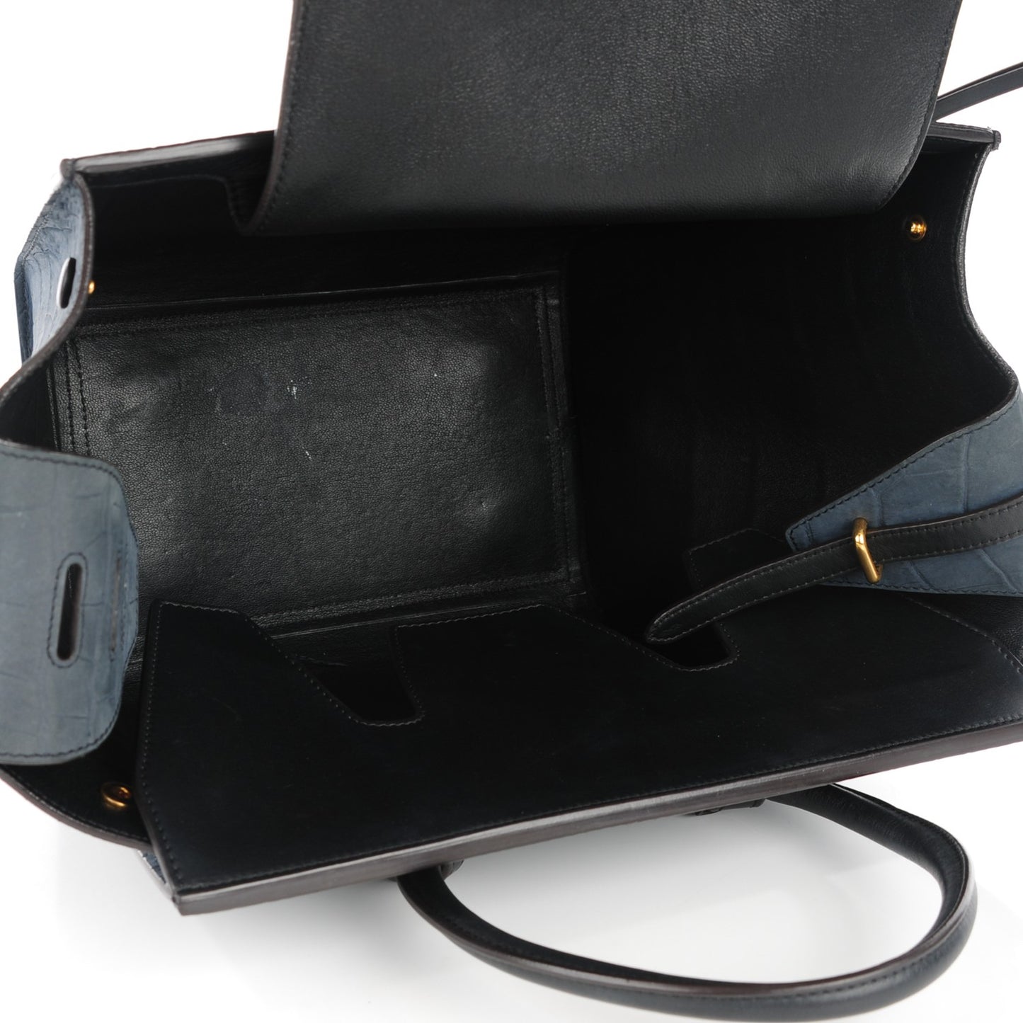 Smooth Calfskin Nubuck Crocodile Embossed Small Tie Knot Tote Navy