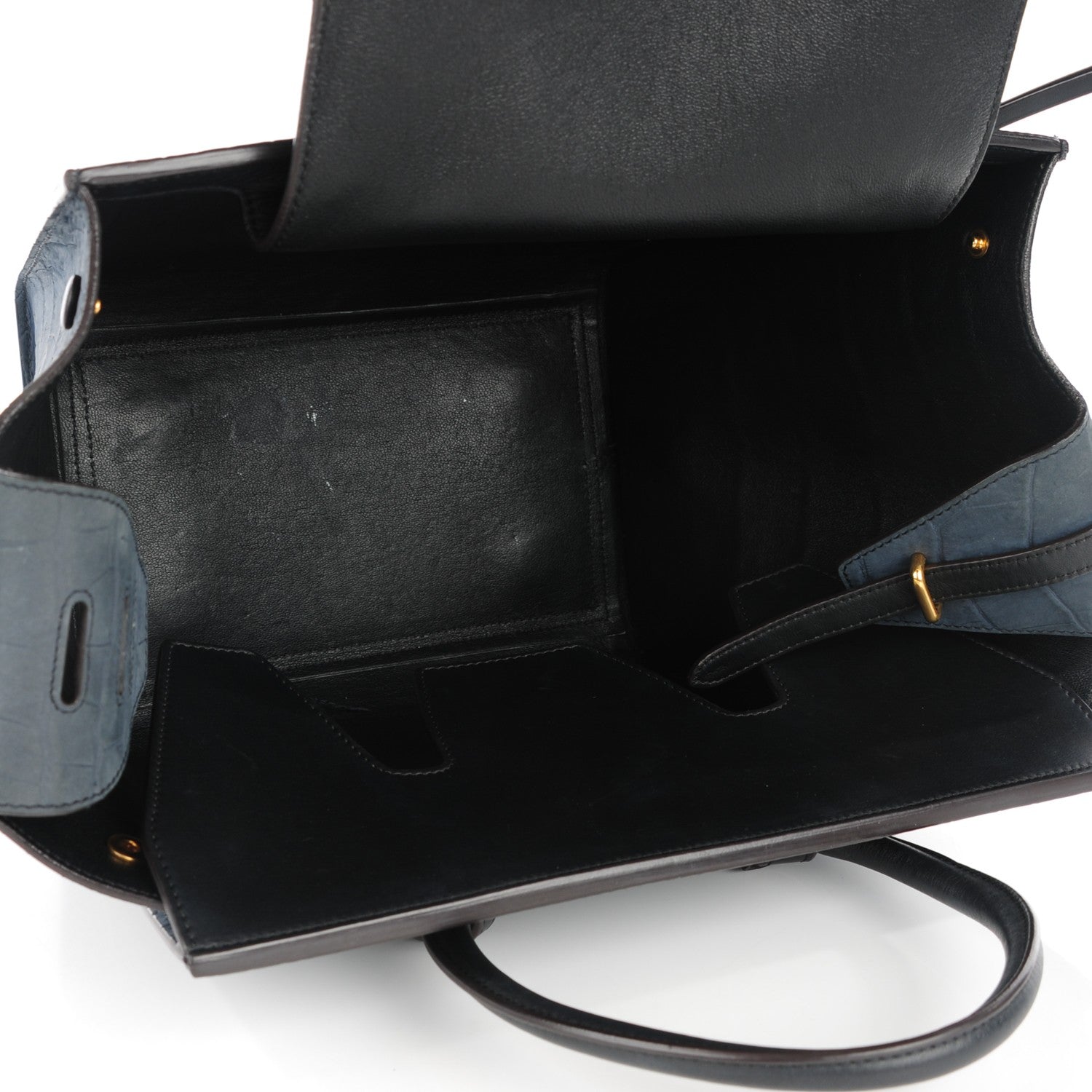 Celine Smooth Calfskin Nubuck Crocodile Embossed Small Tie Knot Tote Navy 5 of 7