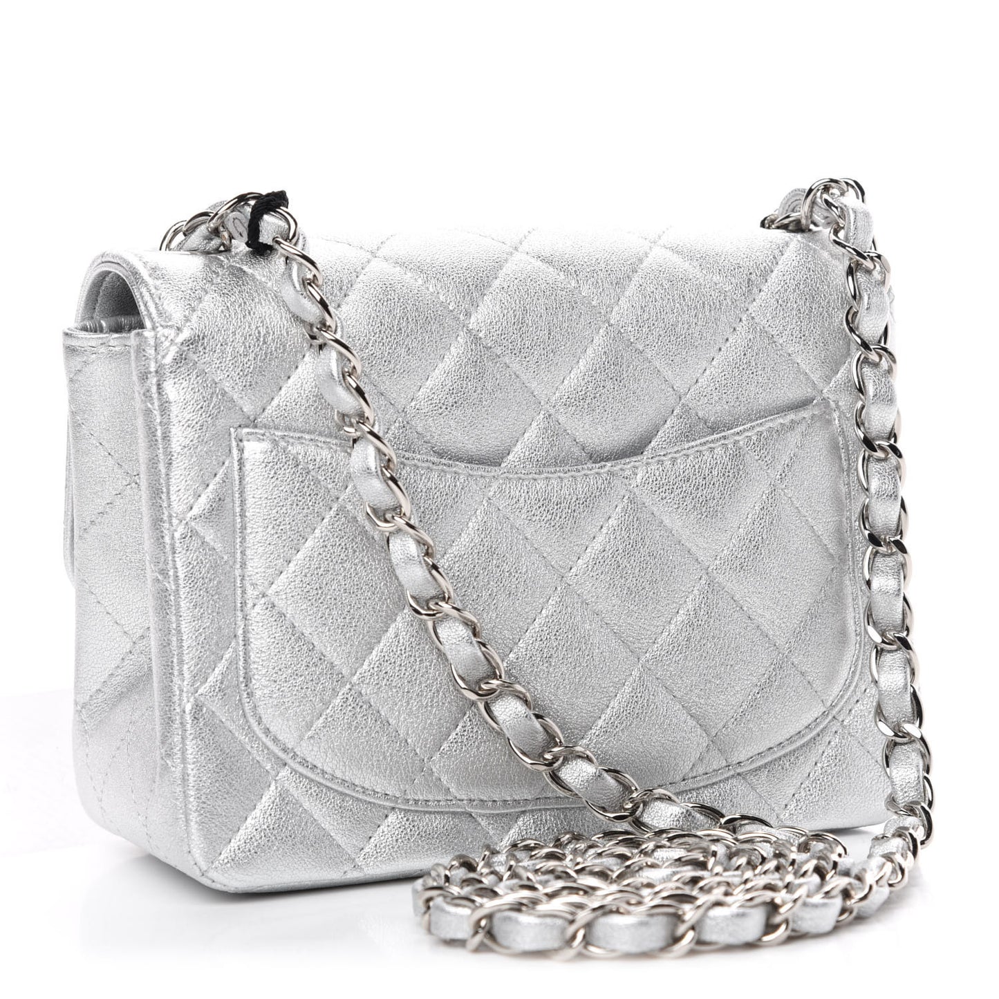 Metallic Lambskin Quilted Mini Square Flap Silver