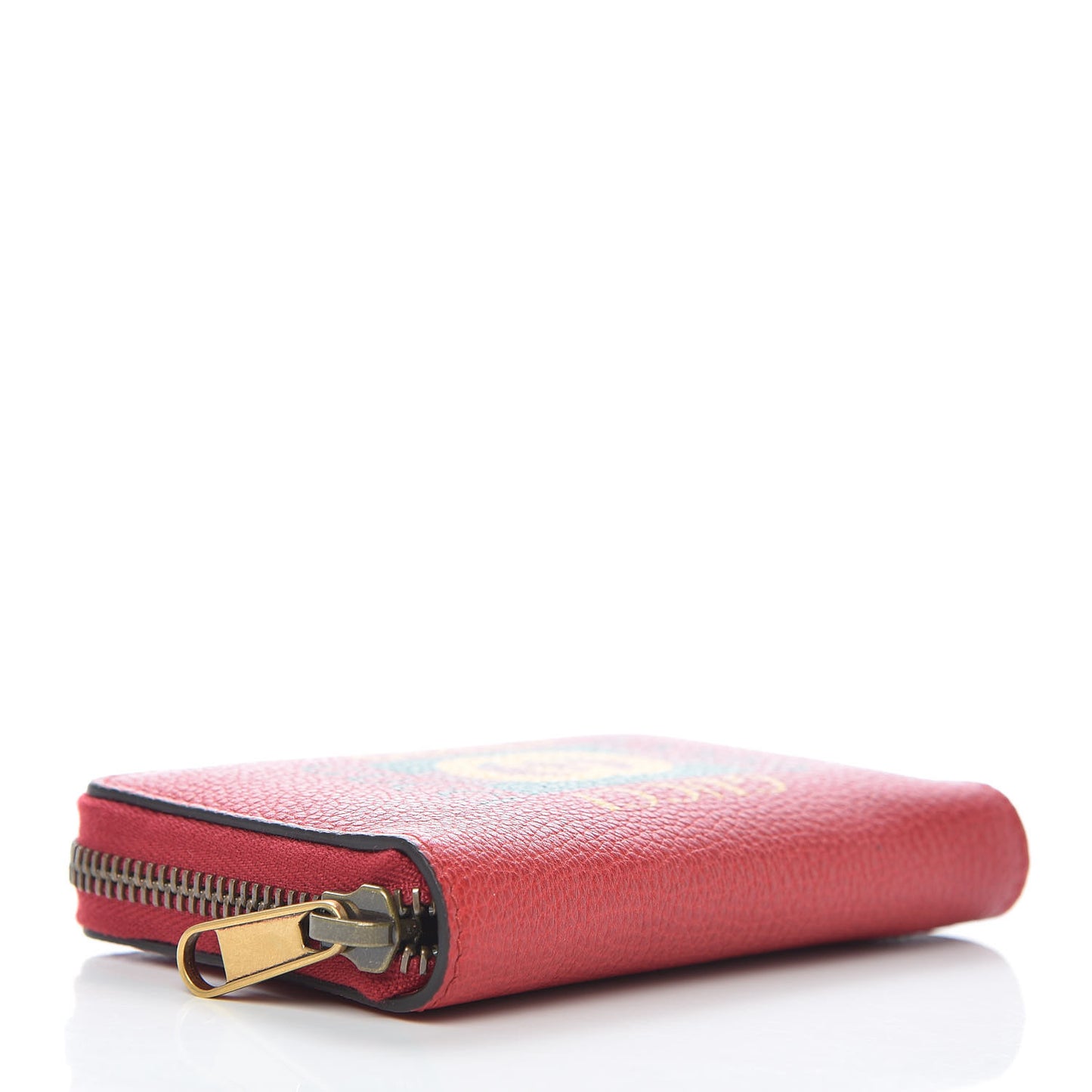 Grained Calfskin Logo Zip Around Card Case Hibiscus Red