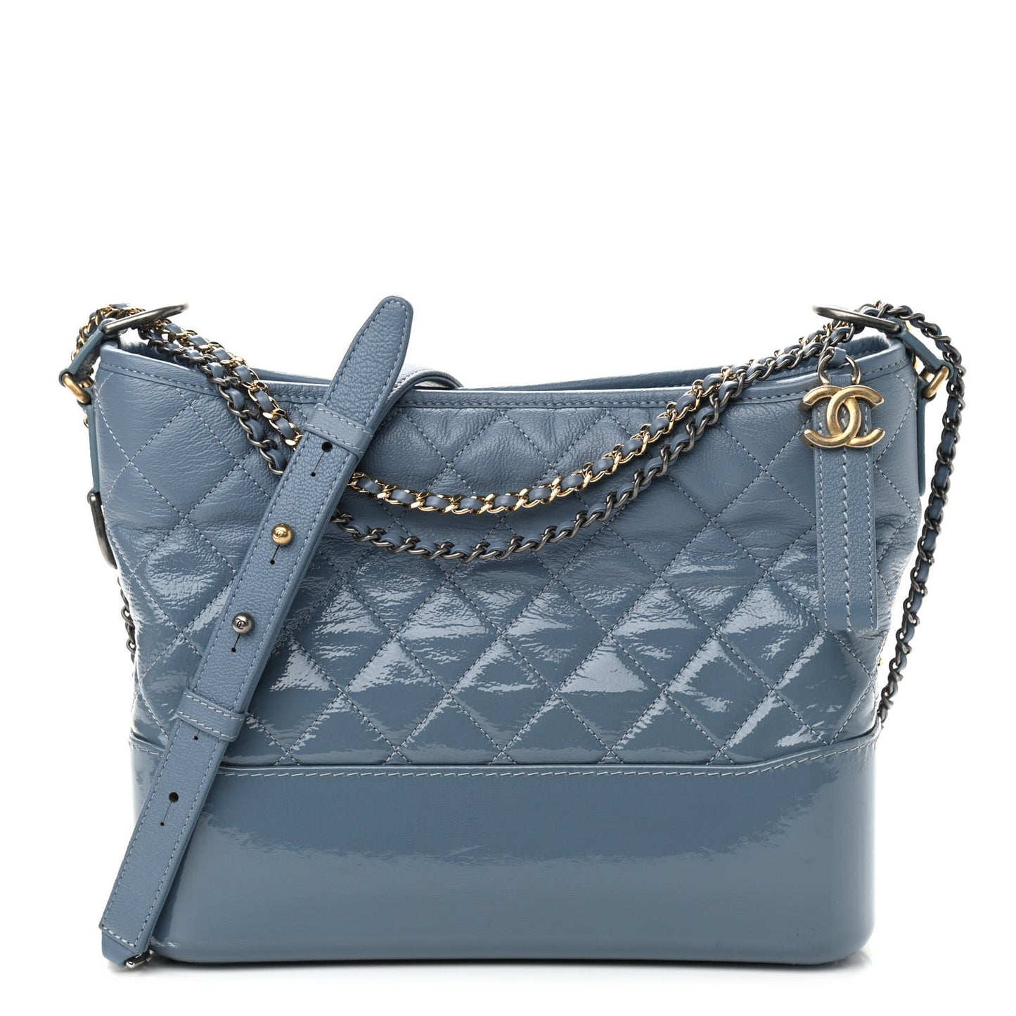 Patent Goatskin Quilted Medium Gabrielle Hobo Blue