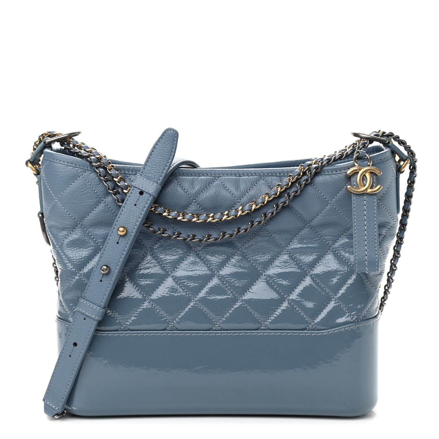Chanel Patent Goatskin Quilted Medium Gabrielle Hobo Blue 1 of 9