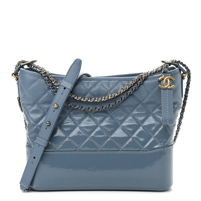 Chanel Patent Goatskin Quilted Medium Gabrielle Hobo Blue 1 of 9