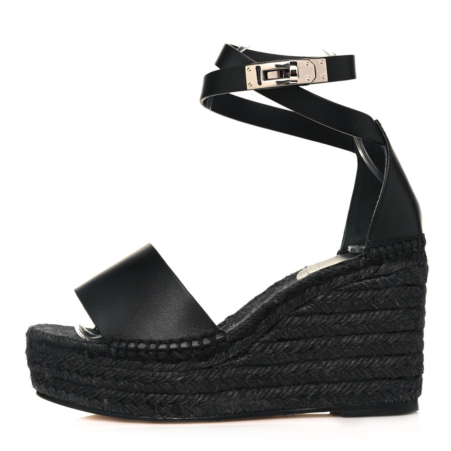 Hermes Calfskin Tipoli Espadrille Wedges 35 Black 1 of 8