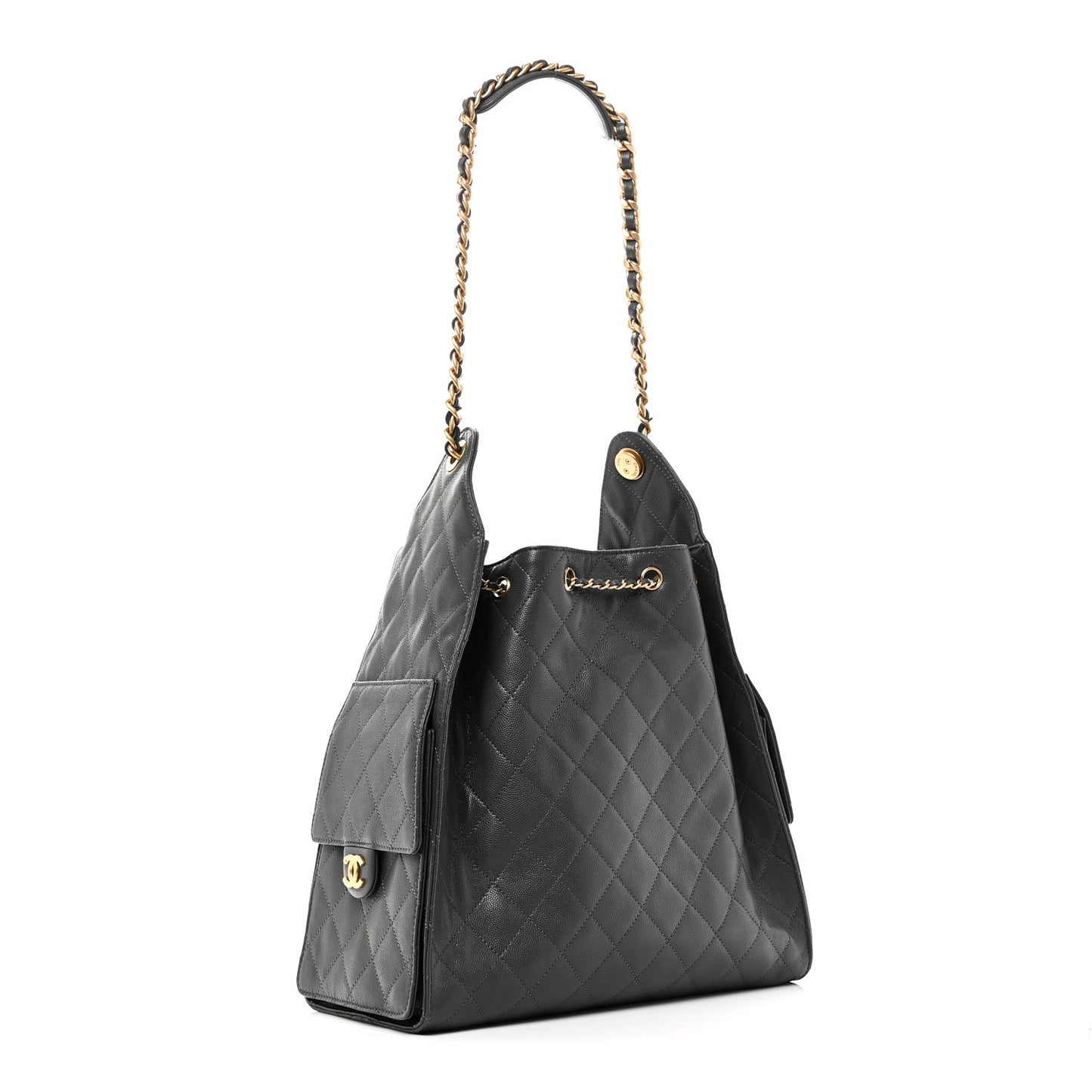 Caviar Quilted Medium Chanel 25 Handbag Dark Grey