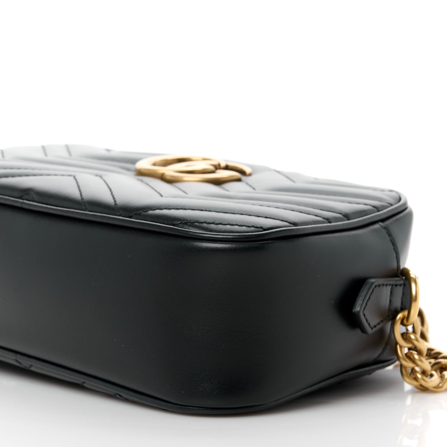 Gucci Calfskin Matelasse Small GG Marmont Chain Shoulder Bag Black 10 of 11
