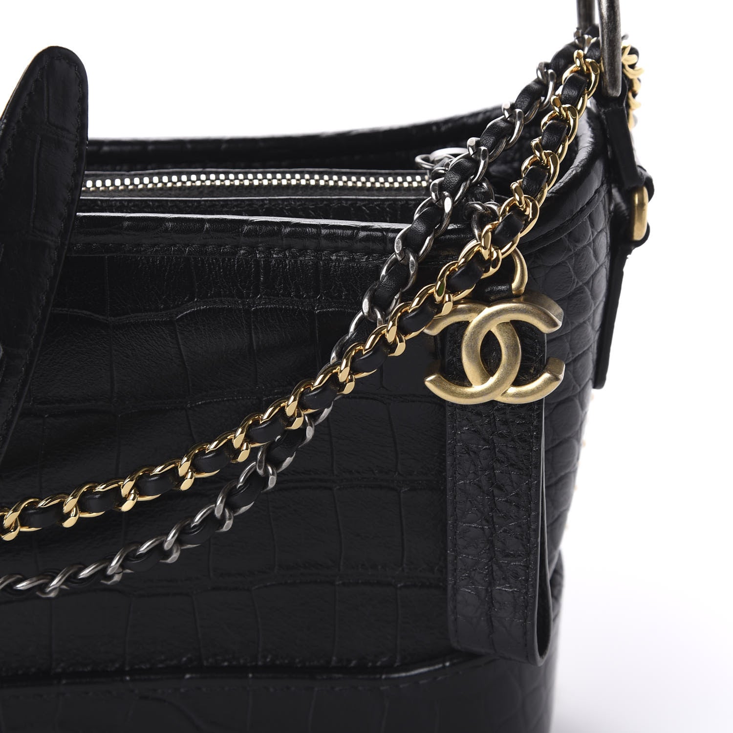 Chanel Calfskin Crocodile Embossed Small Gabrielle Cocodile Hobo Black 10 of 10