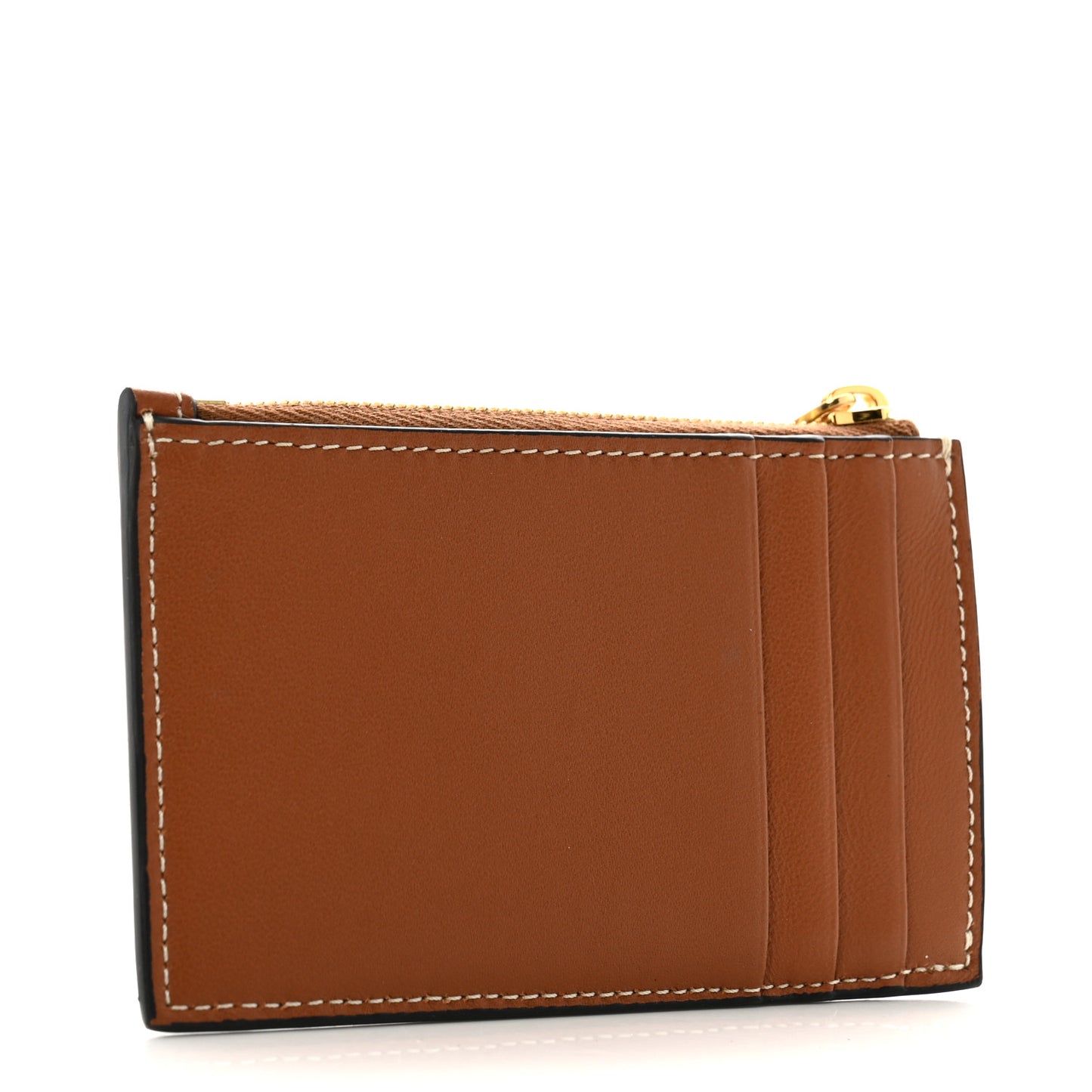 Triomphe Calfskin Zipped Card Holder Tan