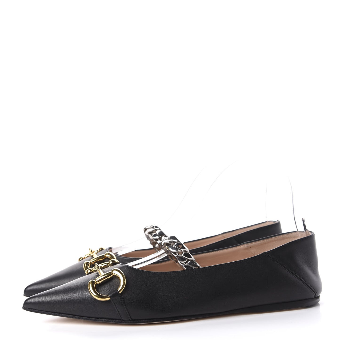 Nappa Lumiere Deva Horsebit Chain Embellished Flats 38 Black