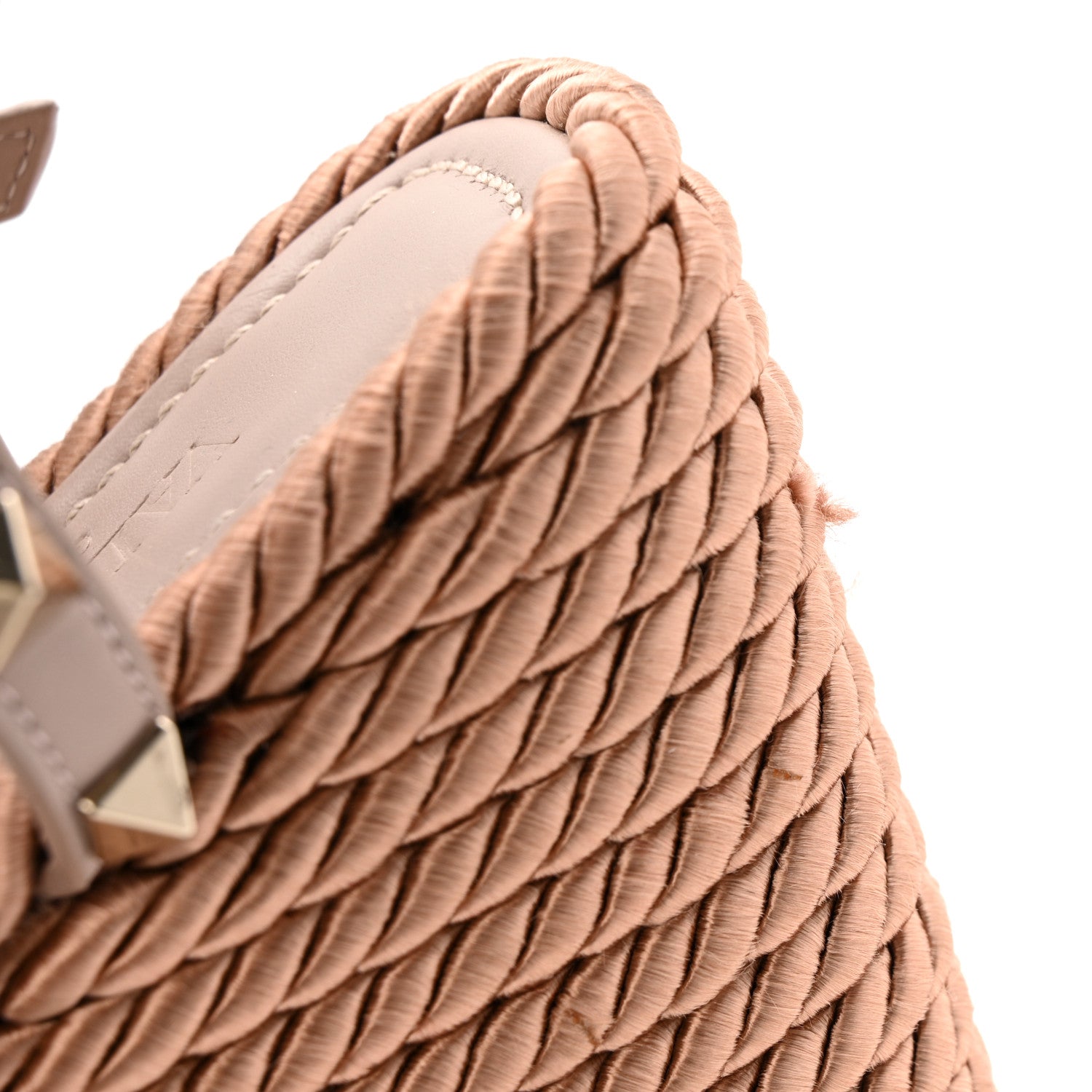 Valentino Garavani Silk Calfskin Rockstud Torchon Espadrille Wedge Sandals 38.5 Poudre 13 of 13
