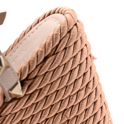 Valentino Garavani Silk Calfskin Rockstud Torchon Espadrille Wedge Sandals 38.5 Poudre 13 of 13