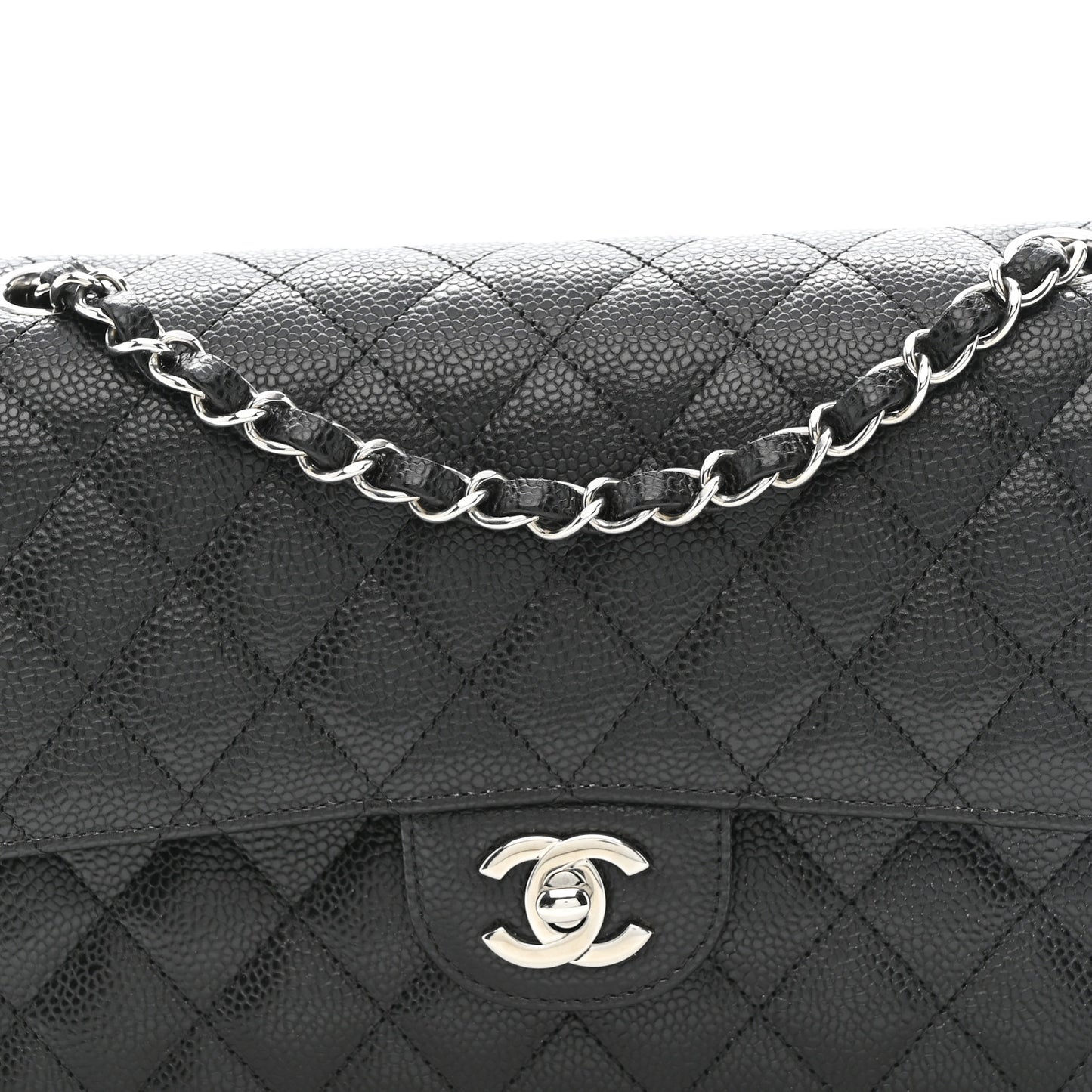 Caviar Quilted Medium Double Flap Black
