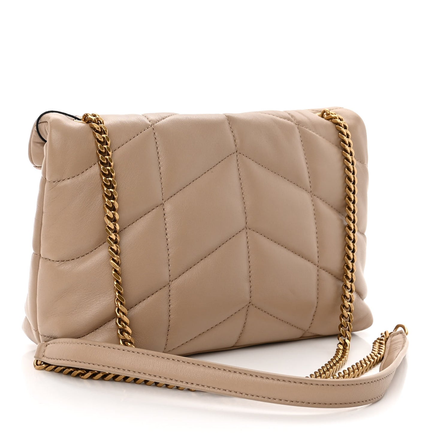 Lambskin Quilted Toy Loulou Puffer Monogram Chain Satchel Dark Beige