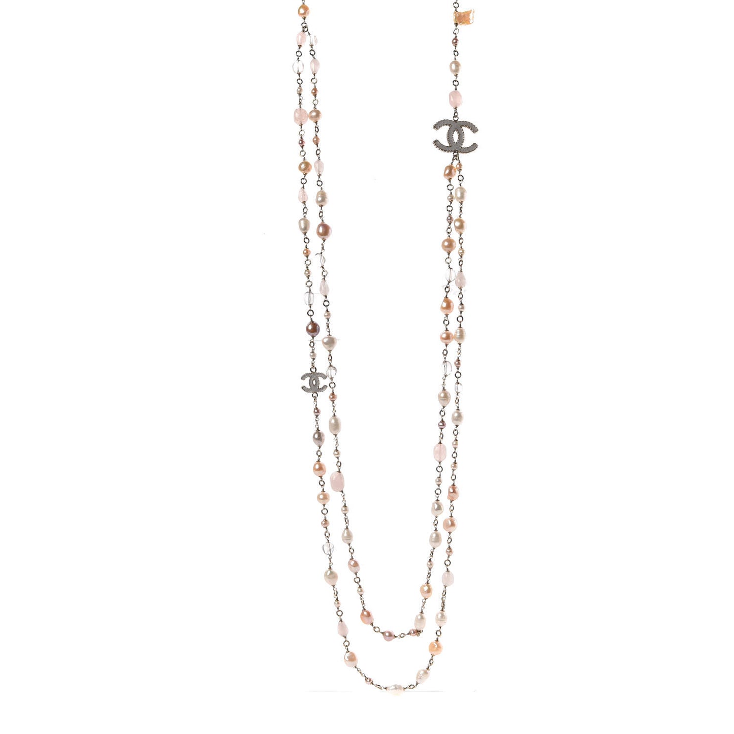 Pearl Beaded CC Long Necklace Pink Gold
