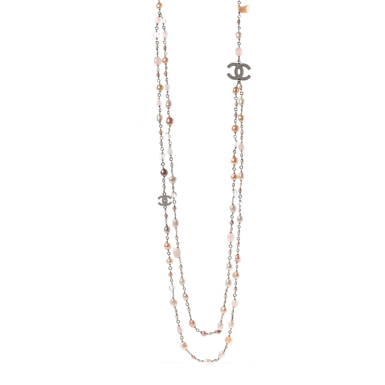 Chanel Pearl Beaded CC Long Necklace Pink Gold 1 of 5