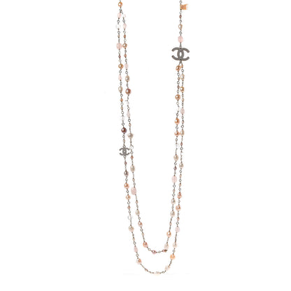 Chanel Pearl Beaded CC Long Necklace Pink Gold 1 of 5