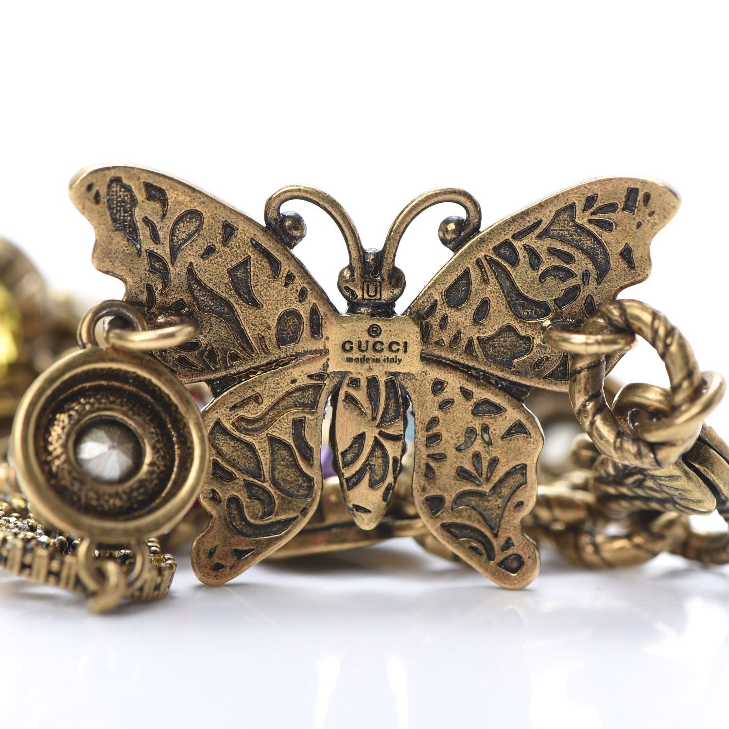 Gucci Crystal Butterfly Necklace Aged Gold Multicolor 4 of 5