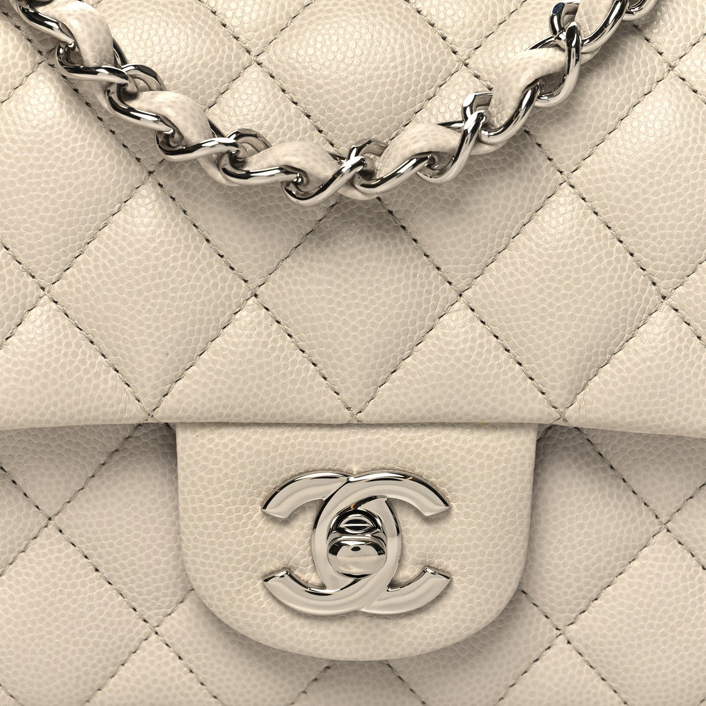 Caviar Quilted Mini Rectangular Flap Ivory