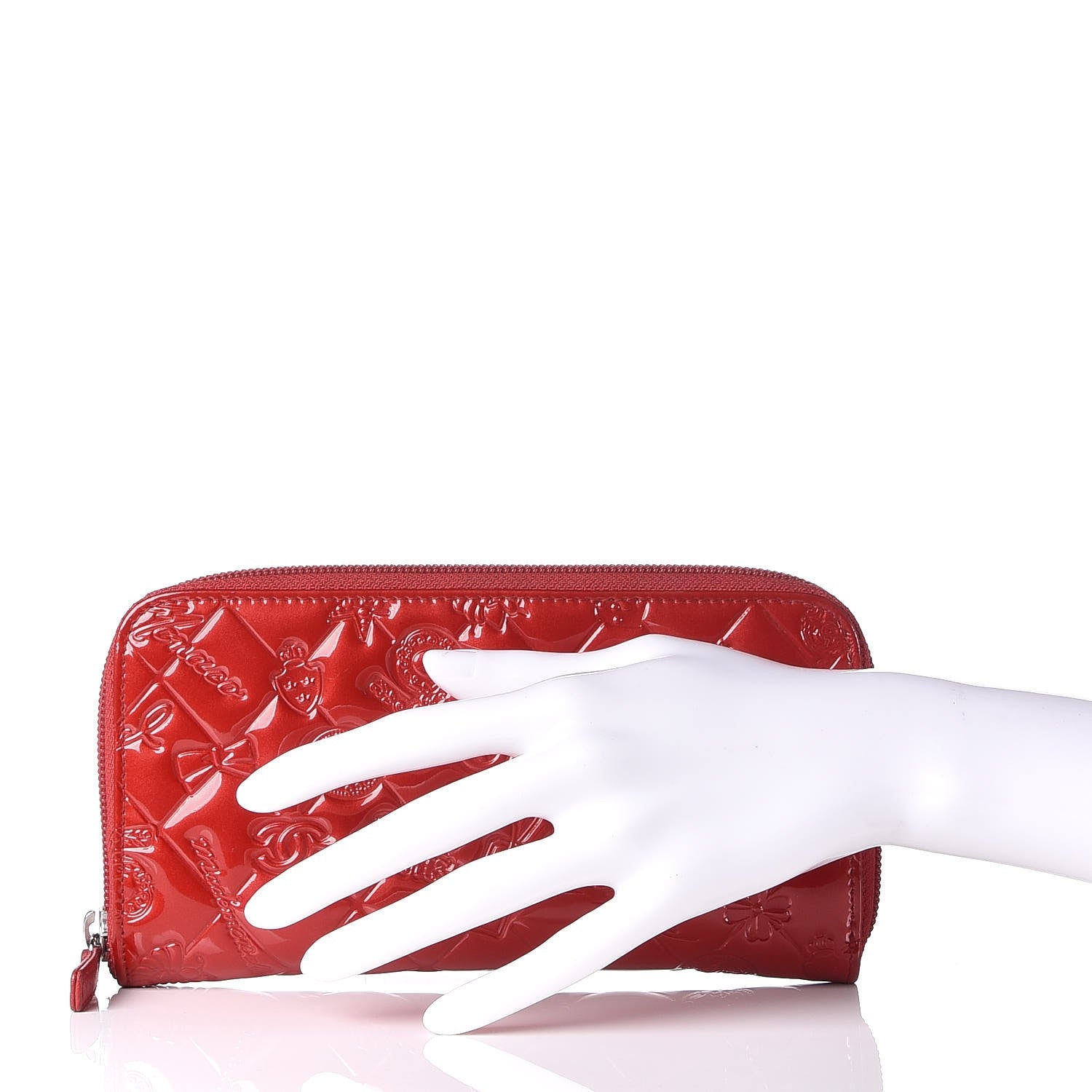 Chanel Patent Calfskin Lucky Symbols Zip Around Wallet Red 2 of 12