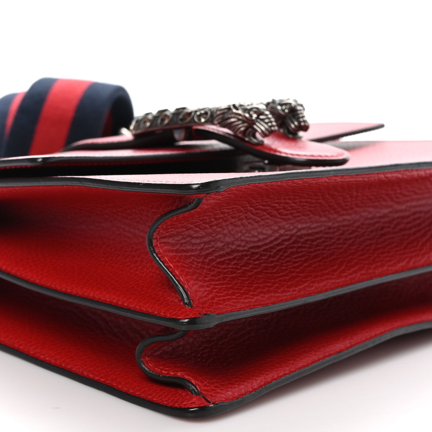 Gucci Dollar Calfskin Crystal Web Medium Dionysus Bamboo Top Handle Bag Hibiscus Red Black Diamond 10 of 11