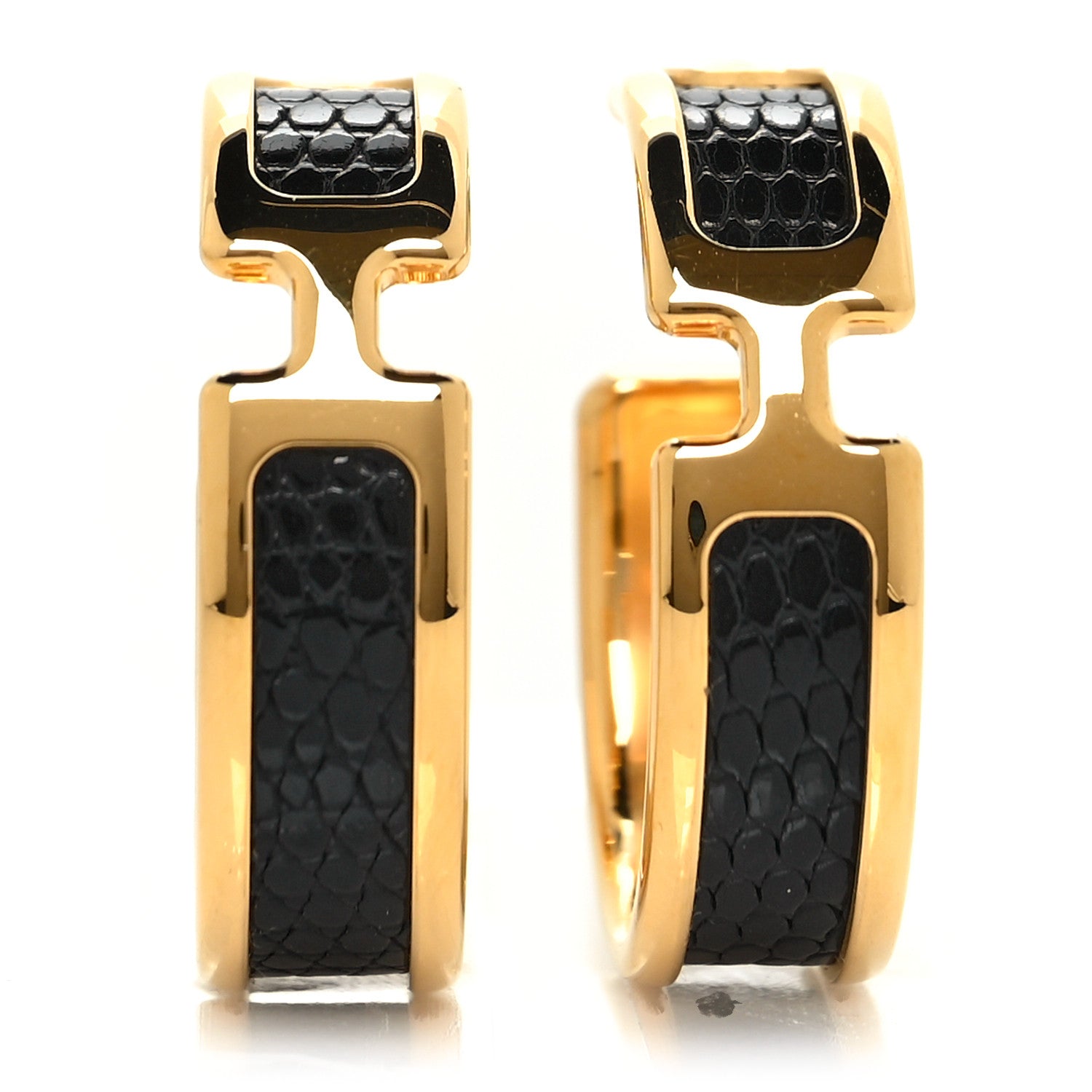 Hermes Lizard Olympe Earrings Black 1 of 4