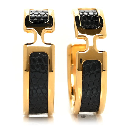 Hermes Lizard Olympe Earrings Black 1 of 4