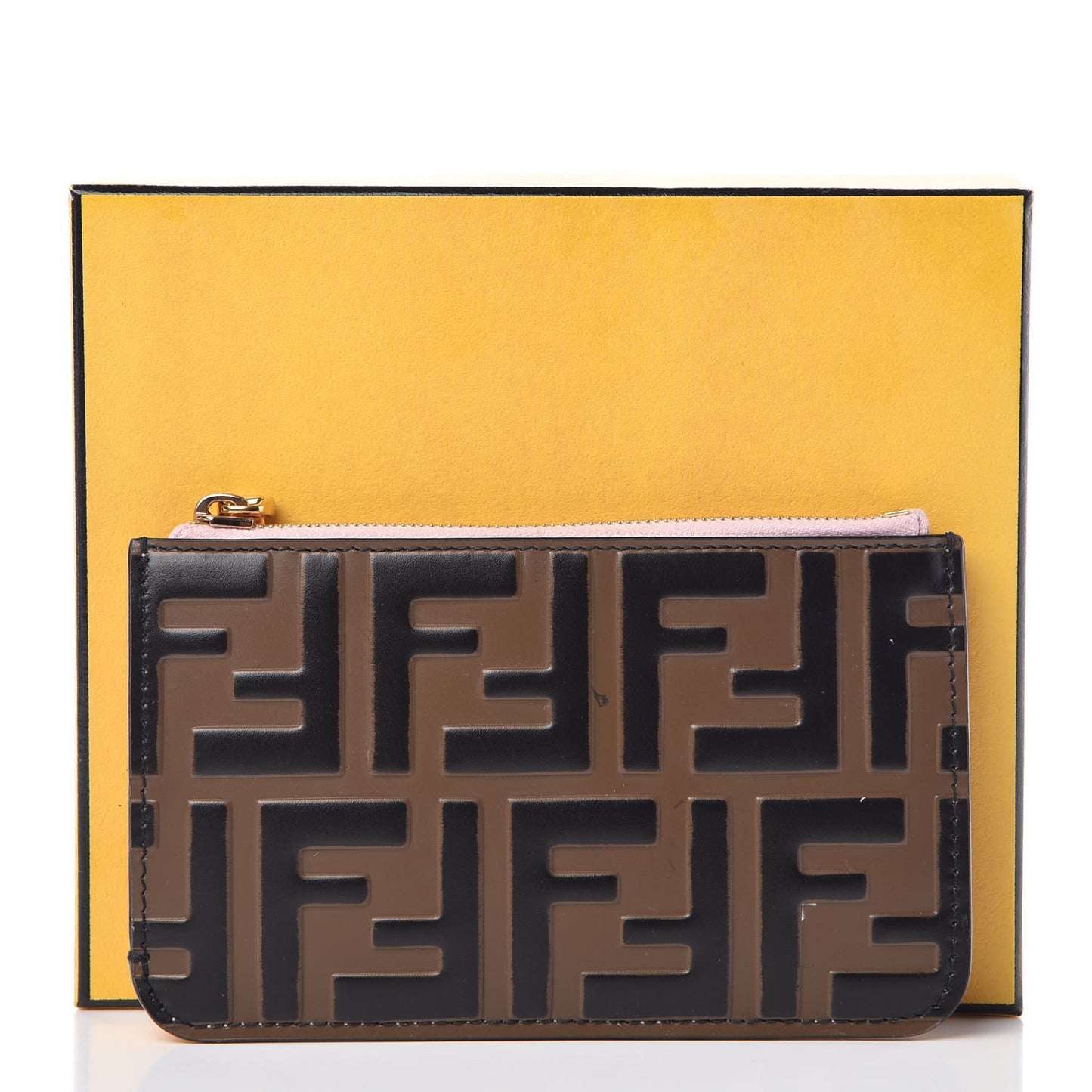 Vitello Cruise F is Fendi Bi-Color FF 1974 Embossed Key Case Pouch Maya Black Peonia