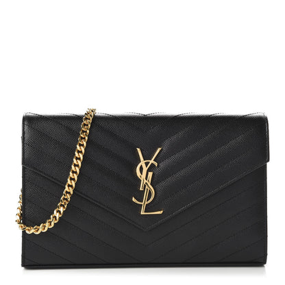 Saint Laurent Grain De Poudre Matelasse Chevron Monogram Chain Wallet Black 1 of 10