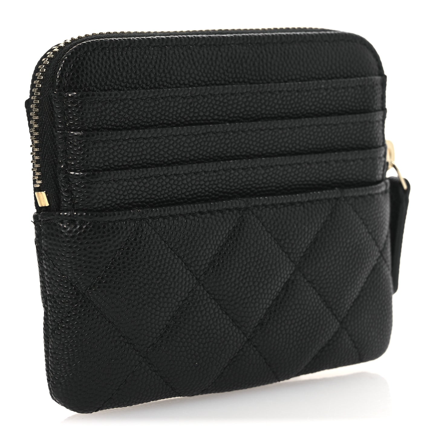 Caviar Quilted Zip Card Holder Wallet Black