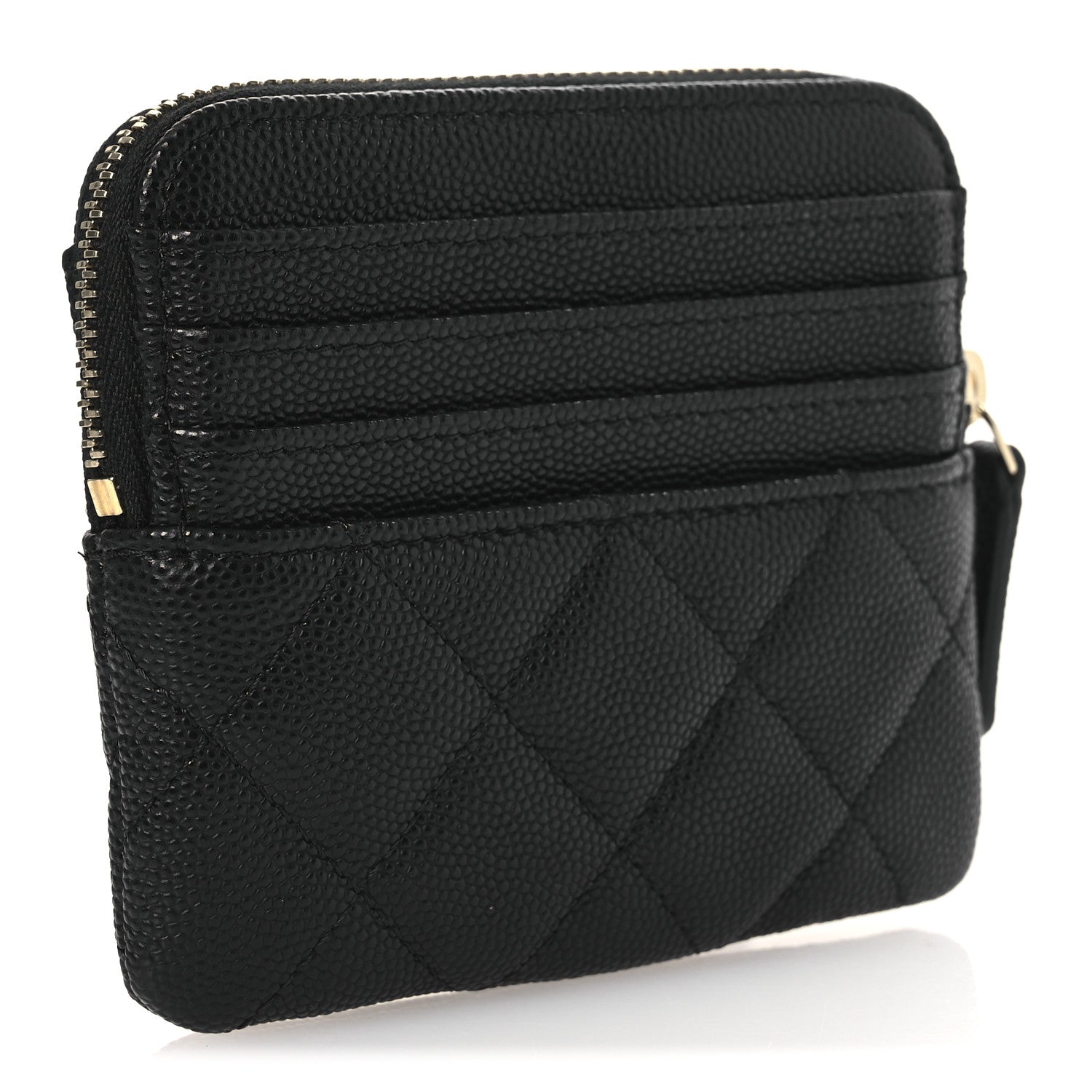 Chanel Caviar Quilted Zip Card Holder Wallet Black 3 of 9