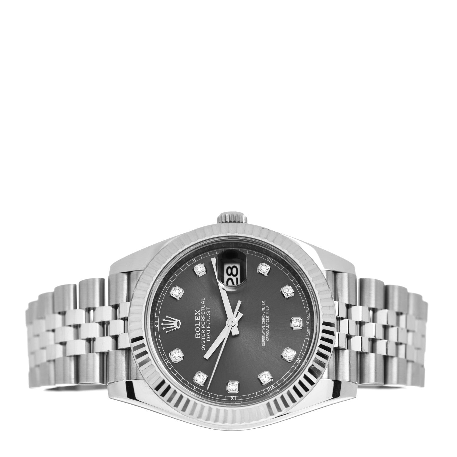 Rolex Stainless Steel 18K White Gold Diamond 41mm Oyster Perpetual Datejust Watch Dark Rhodium 126334 2 of 5
