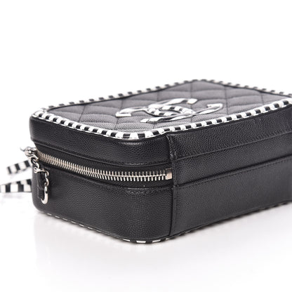 Chanel Caviar Quilted Striped Small CC Filigree Vanity Case Black White 6 of 10