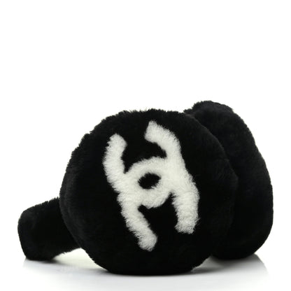 Chanel Shearling CC Ear Muffs Black White 4 of 5