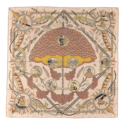 Hermes Cashmere Silk L'Ombrelle Magique Shawl 140 Naturel Vert D'Eau 1 of 3