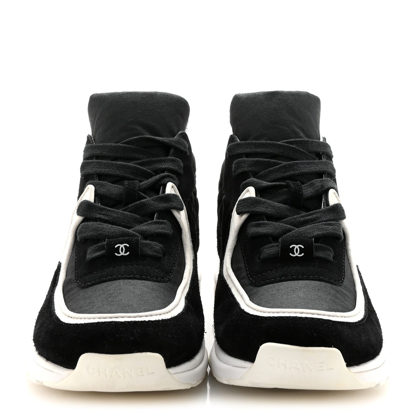 Fabric Calfskin Suede CC Sneakers 36.5 Black White