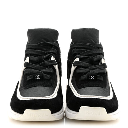 Chanel Fabric Calfskin Suede CC Sneakers 36.5 Black White 3 of 10