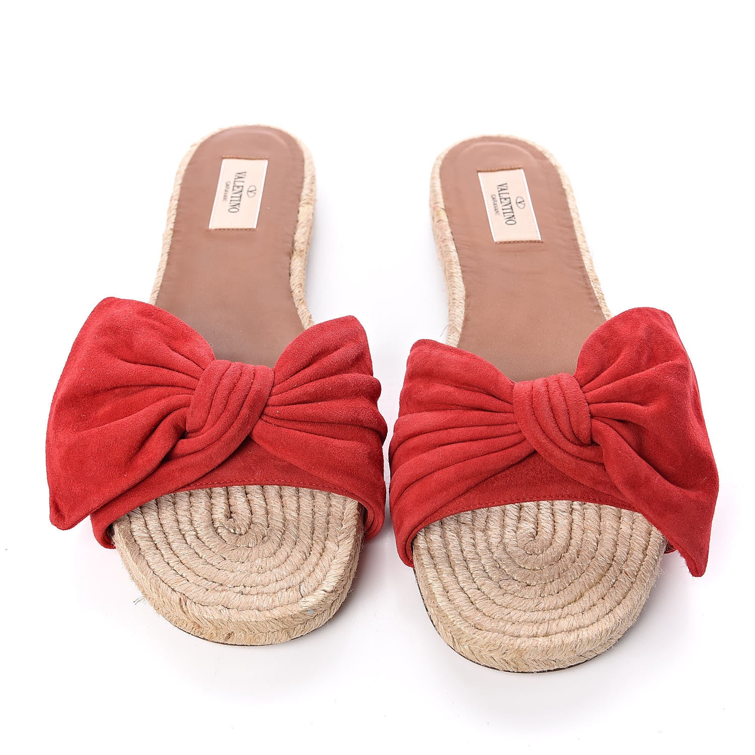 Valentino Garavani Suede Tropical Bow Espadrille Flat Slide Sandals 41 Rosso Valentino 9 of 10