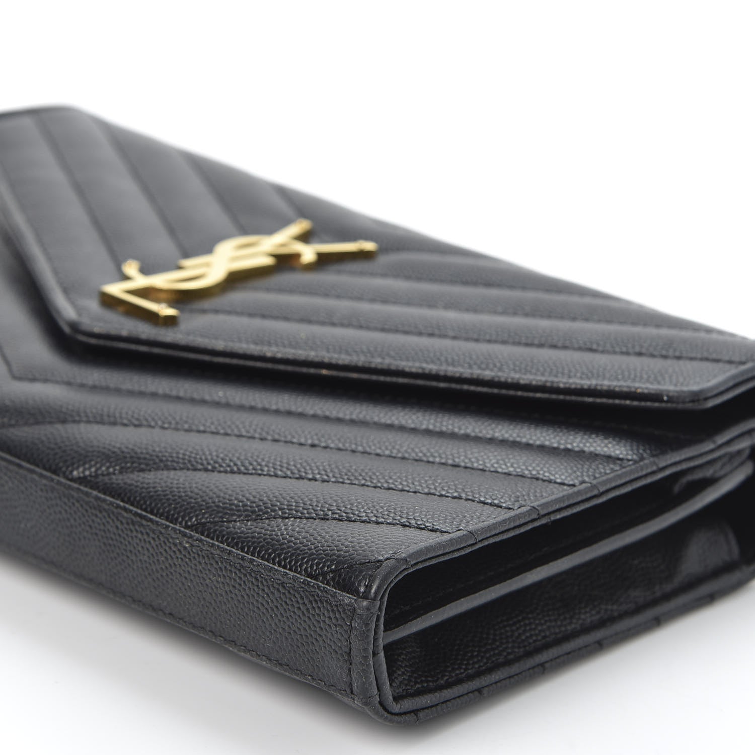 Saint Laurent Grain De Poudre Matelasse Chevron Monogram Chain Wallet Black 6 of 8