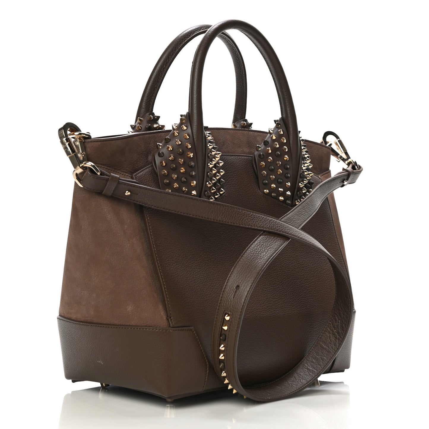 Suede Grained Calfskin Studded Large Eloise Satchel Brown