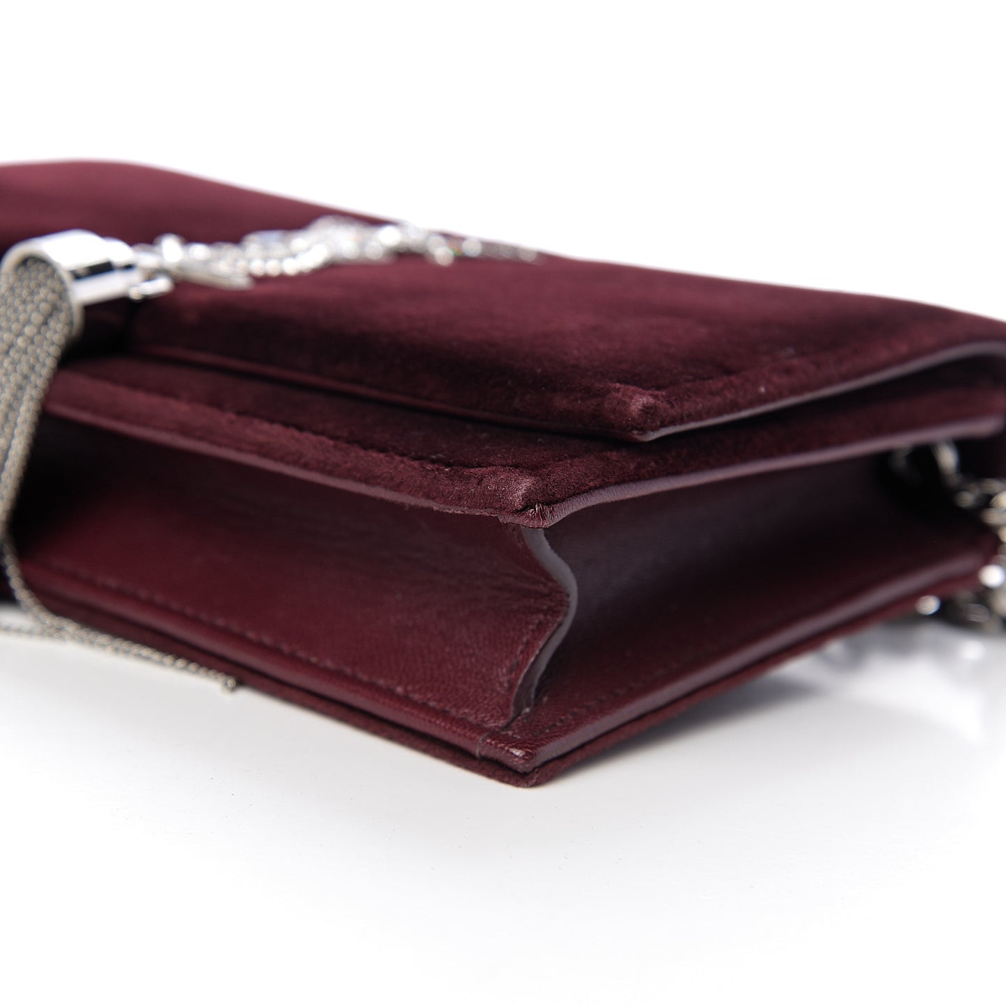 Velvet Crystal Monogram Kate Tassel Shoulder Bag Burgundy