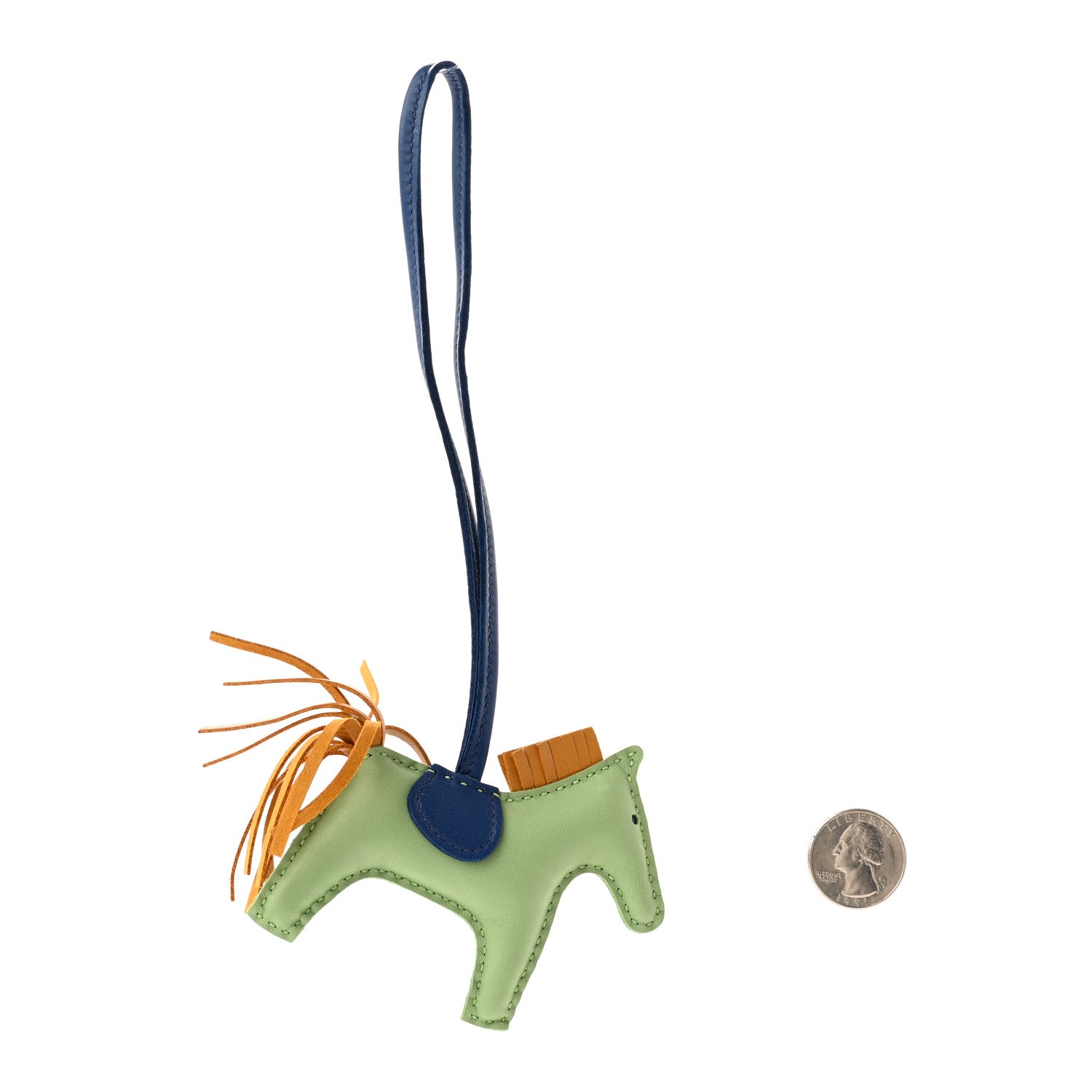 Hermes Milo Lambskin Grigri Rodeo Horse Bag Charm PM Vert Criquet Sesame Bleu De Malte 2 of 3