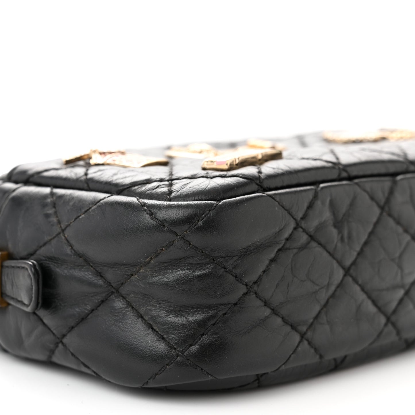 Aged Calfskin Quilted Mini Lucky Charm Reissue Camera Case Black