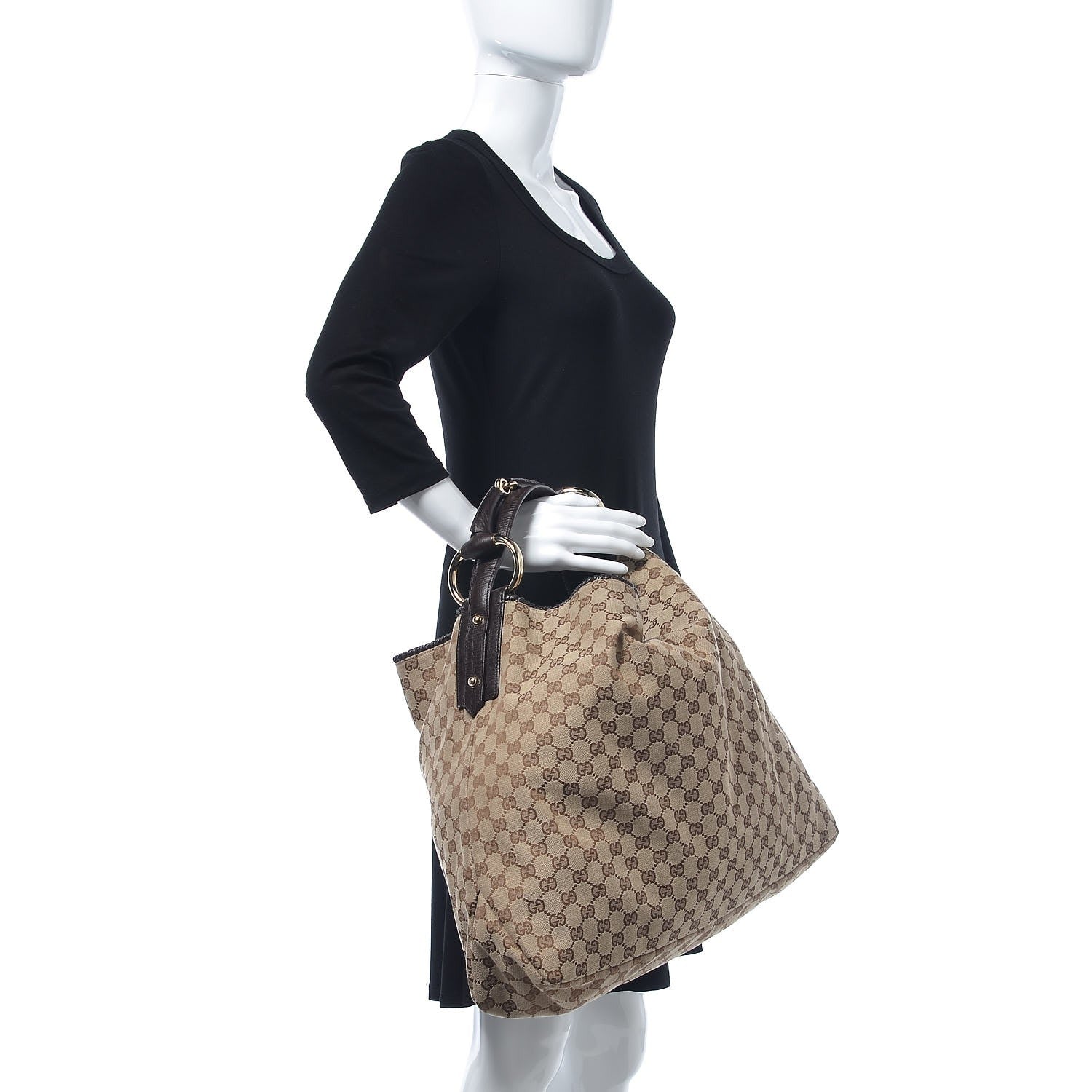 Gucci Monogram Large Horsebit Chain Hobo Dark Brown 2 of 7
