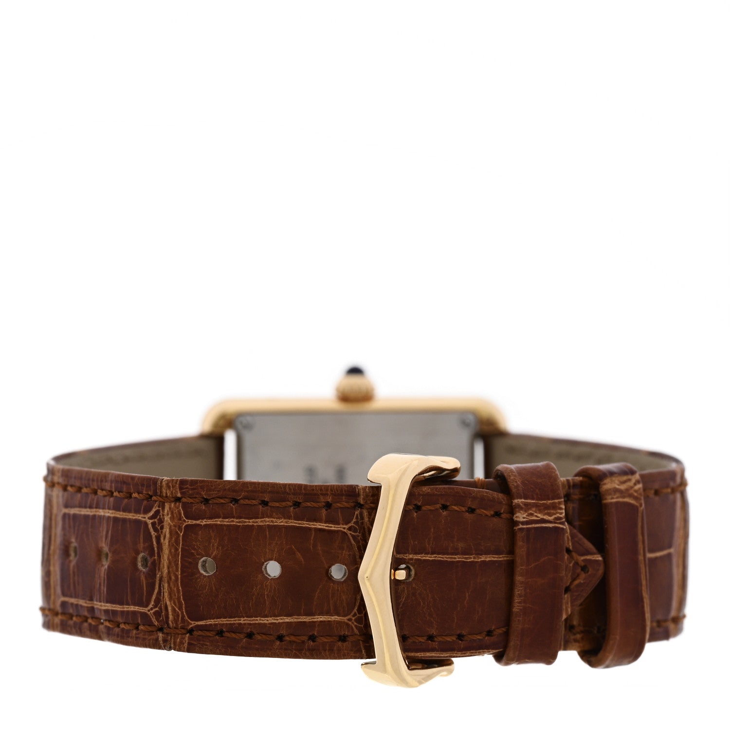 Cartier Stainless Steel 18K Yellow Gold Alligator 24mm Tank Solo Quartz Watch Brown 3 of 6