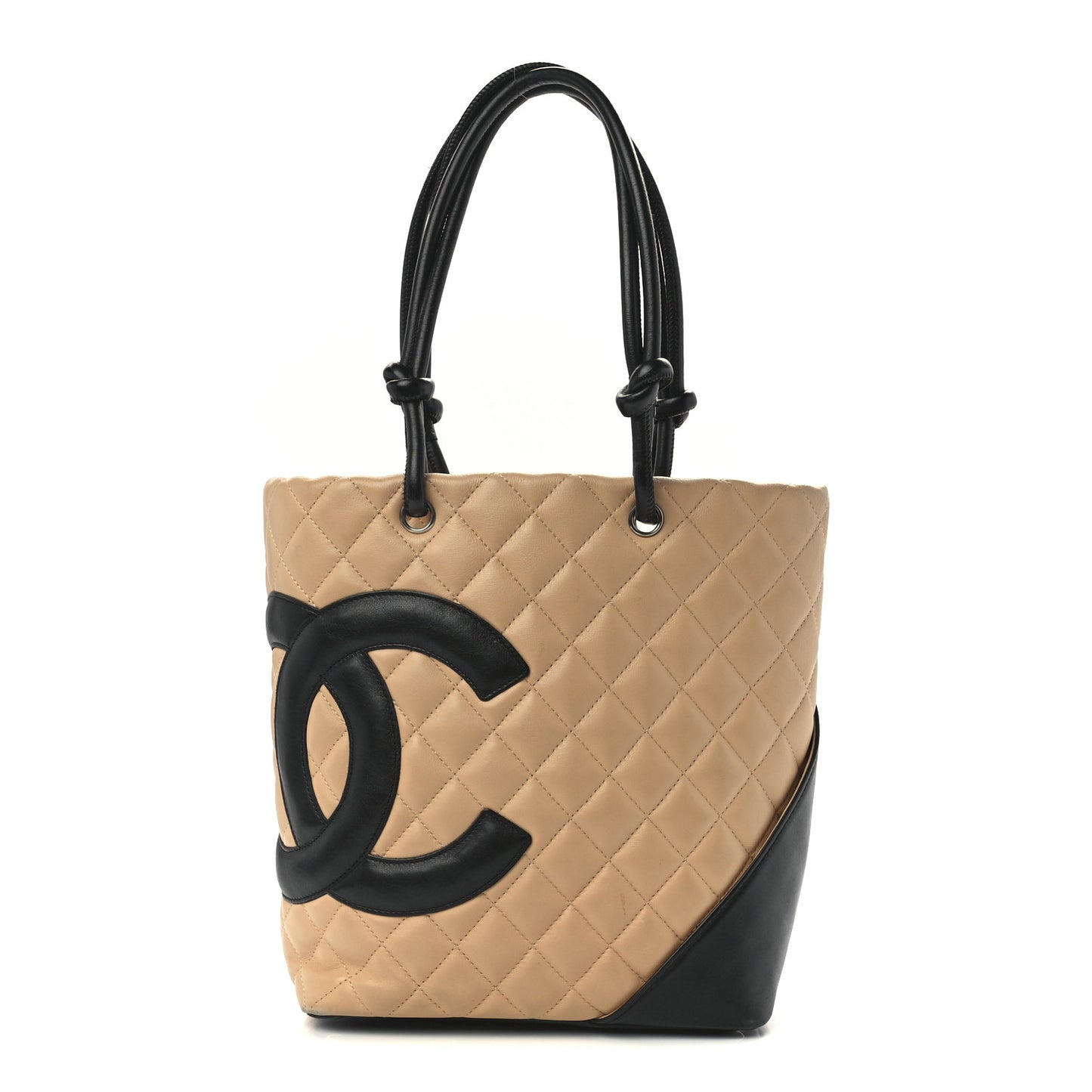 Calfskin Quilted Medium Cambon Tote Beige Black