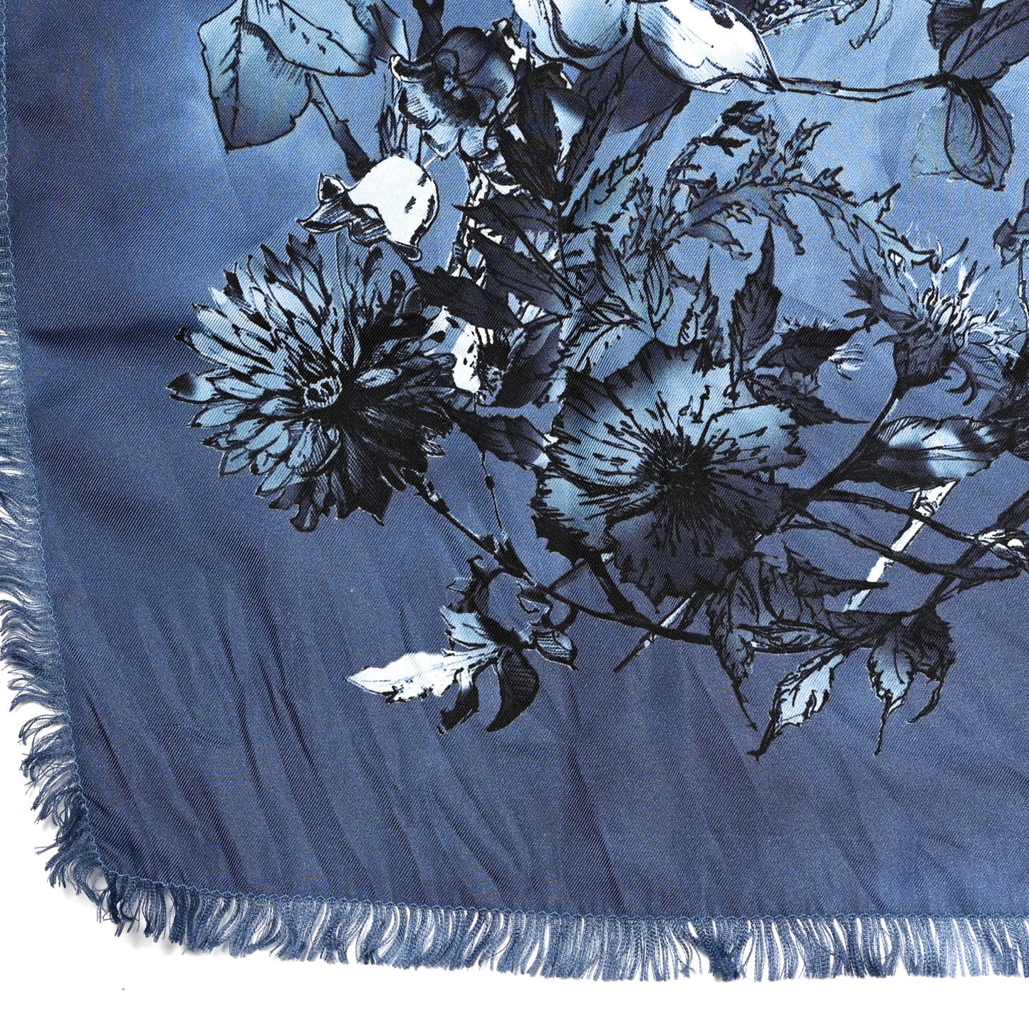 Silk Floral Square Scarf Blue Multicolor