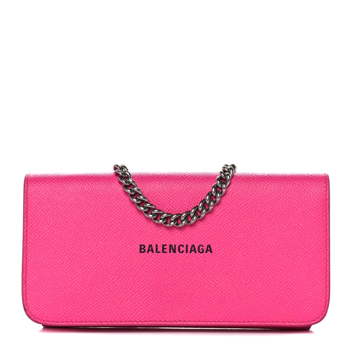 Pebbled Calfskin Everyday Continental Wallet on Chain Acid Pink