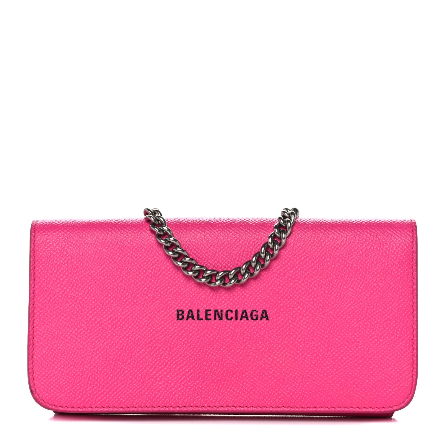 Balenciaga Pebbled Calfskin Everyday Continental Wallet on Chain Acid Pink 1 of 15