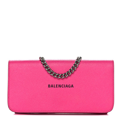 Balenciaga Pebbled Calfskin Everyday Continental Wallet on Chain Acid Pink 1 of 15